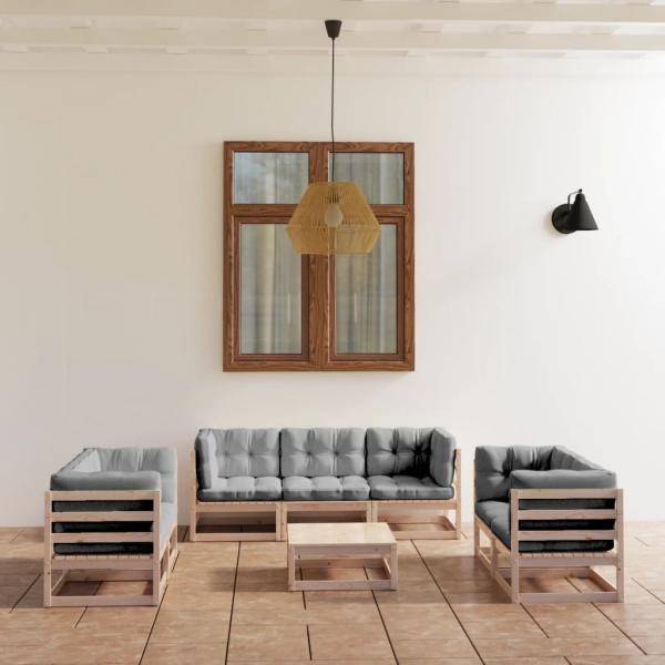 ARDEBO.de - 8-tlg. Garten-Lounge-Set mit Kissen Kiefer Massivholz