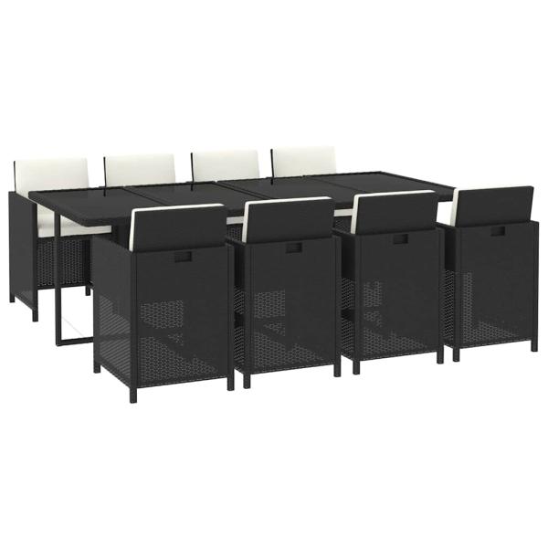 9-tlg. Garten-Essgruppe mit Kissen Poly Rattan Schwarz