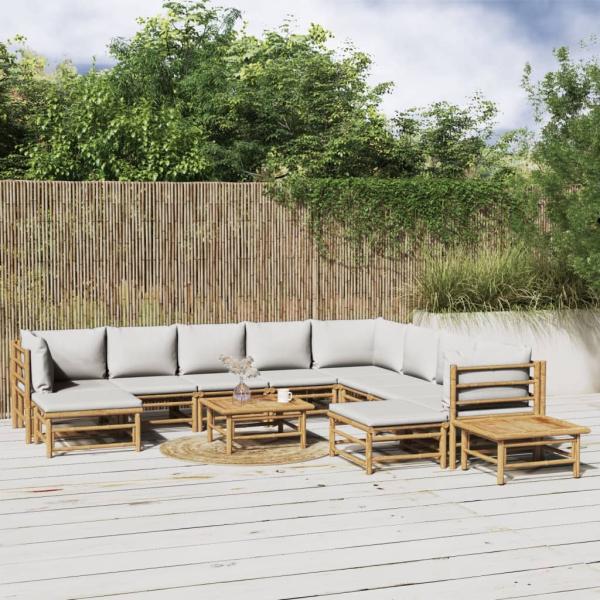 ARDEBO.de - 12-tlg. Garten-Lounge-Set mit Hellgrauen Kissen Bambus
