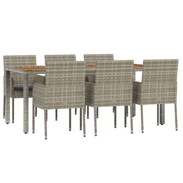 7-tlg. Garten-Essgruppe mit Kissen Grau Poly Rattan