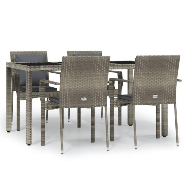 5-tlg. Garten-Essgruppe mit Kissen Grau Poly Rattan