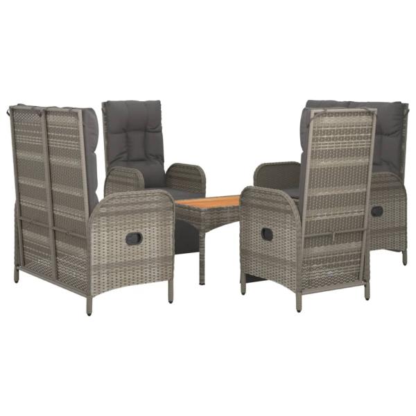 5-tlg. Garten-Essgruppe mit Kissen Grau Poly Rattan