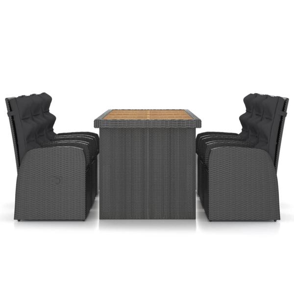 7-tlg. Garten-Essgruppe mit Auflagen Poly Rattan Schwarz