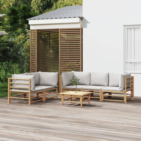 ARDEBO.de - 6-tlg. Garten-Lounge-Set mit Hellgrauen Kissen Bambus