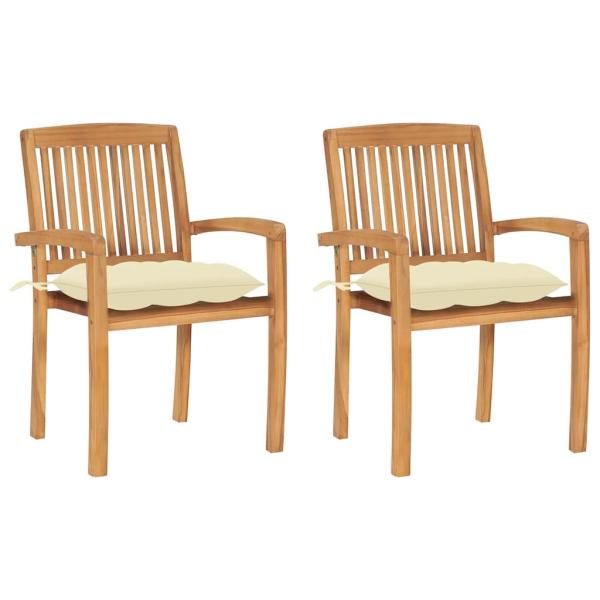 ARDEBO.de - Gartenstühle 2 Stk. mit Cremeweißen Kissen Massivholz Teak