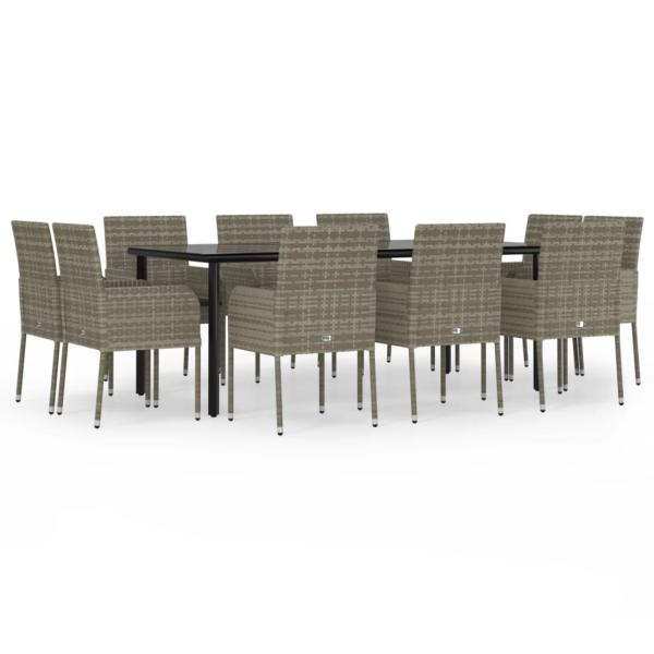 11-tlg. Garten-Essgruppe mit Kissen Schwarz & Grau Poly Rattan