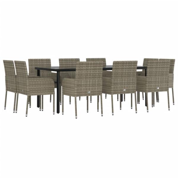 11-tlg. Garten-Essgruppe mit Kissen Schwarz & Grau Poly Rattan