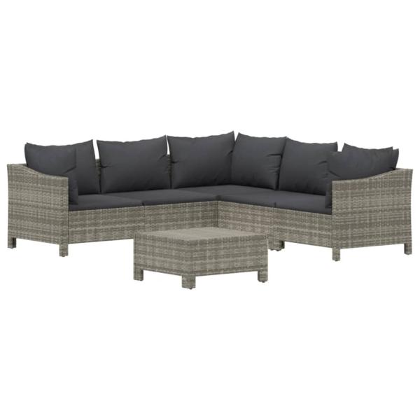 6-tlg. Garten-Lounge-Set mit Kissen Grau Poly Rattan