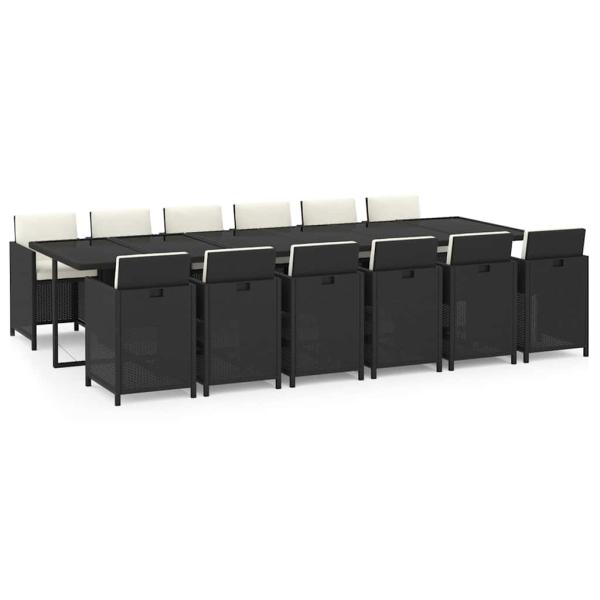 13-tlg. Garten-Essgruppe mit Kissen Poly Rattan Schwarz