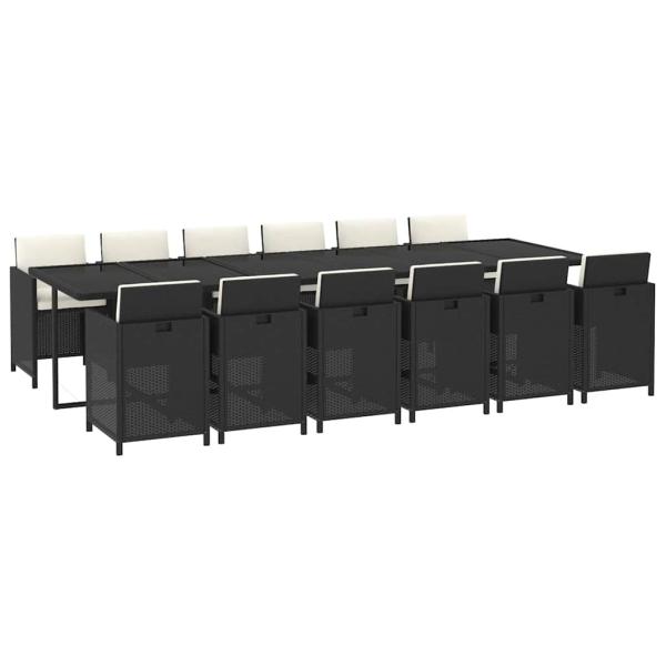 13-tlg. Garten-Essgruppe mit Kissen Poly Rattan Schwarz