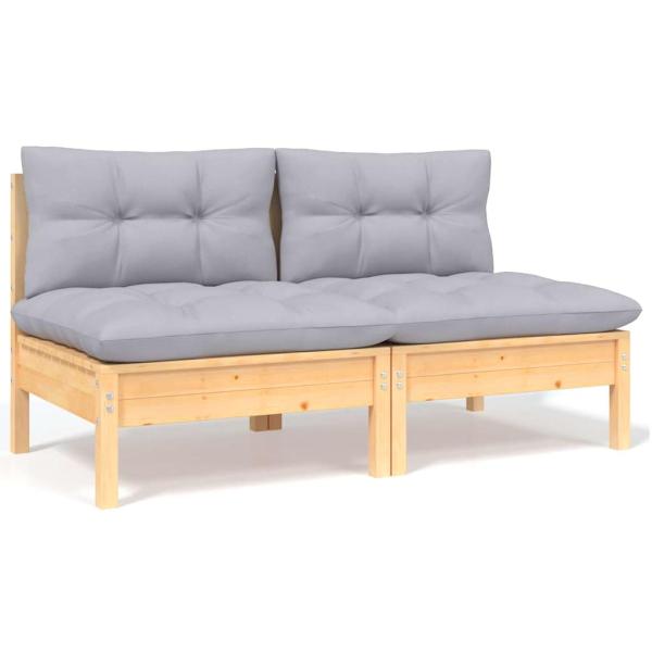 8-tlg. Garten-Lounge-Set mit Grauen Kissen Kiefer Massivholz