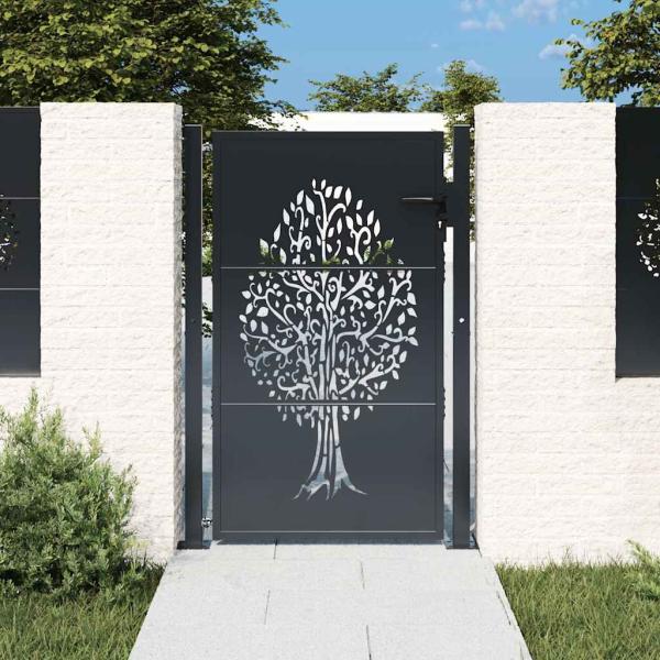 ARDEBO.de - Gartentor Anthrazit 100x125 cm Stahl Baum-Design