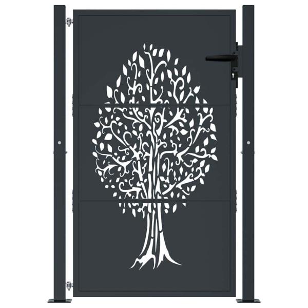 Gartentor Anthrazit 100x125 cm Stahl Baum-Design