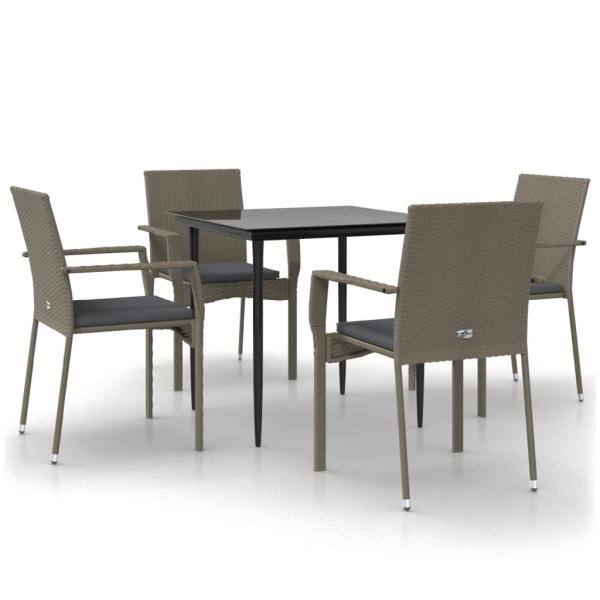 5-tlg. Garten-Essgruppe mit Kissen Schwarz und Grau Poly Rattan