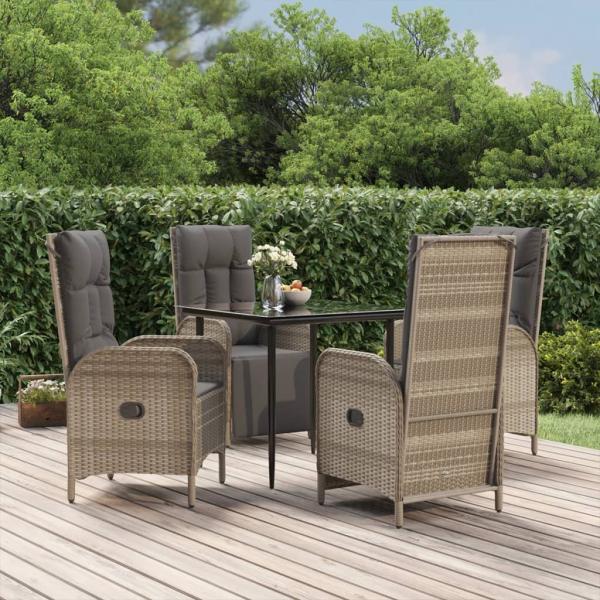 ARDEBO.de - 5-tlg. Garten-Essgruppe mit Kissen Schwarz und Grau Poly Rattan