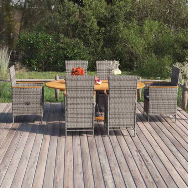 ARDEBO.de - 7-tlg. Garten-Essgruppe Poly Rattan Grau