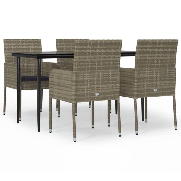 5-tlg. Garten-Essgruppe mit Kissen Schwarz und Grau Poly Rattan
