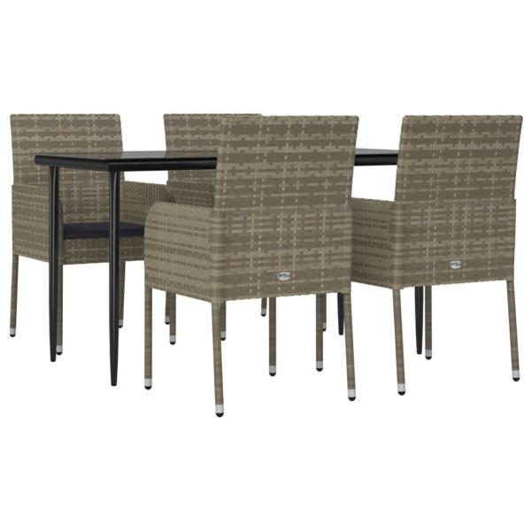 5-tlg. Garten-Essgruppe mit Kissen Schwarz und Grau Poly Rattan