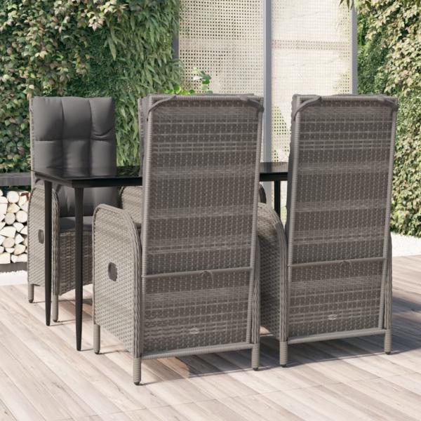 ARDEBO.de - 5-tlg. Garten-Essgruppe mit Kissen Schwarz und Grau Poly Rattan