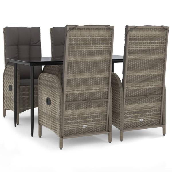 5-tlg. Garten-Essgruppe mit Kissen Schwarz und Grau Poly Rattan