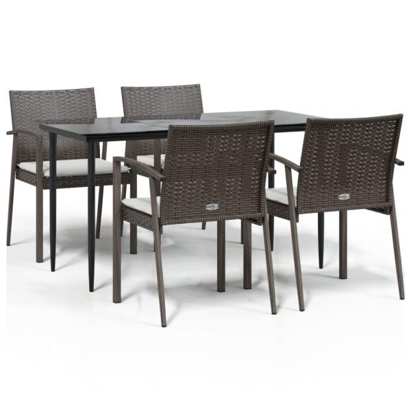 5-tlg. Garten-Essgruppe mit Kissen Poly Rattan und Stahl