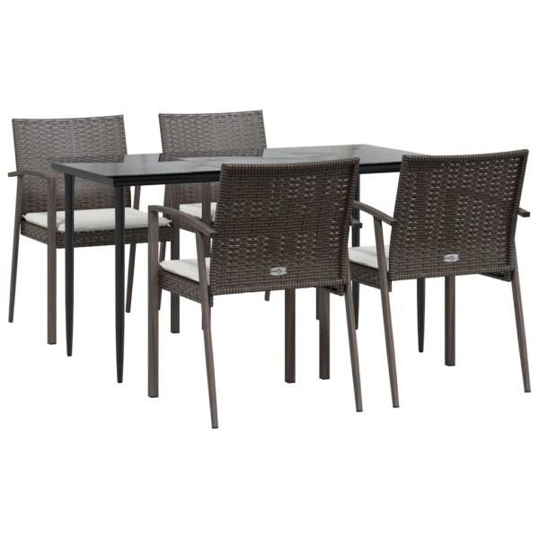 5-tlg. Garten-Essgruppe mit Kissen Poly Rattan und Stahl