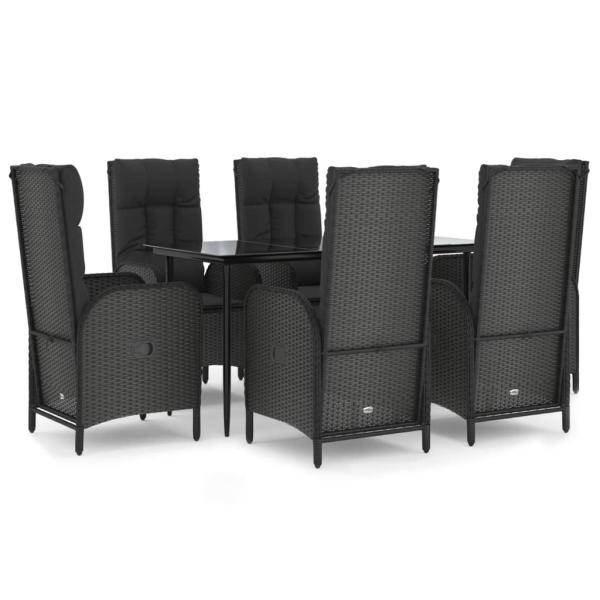 7-tlg. Garten-Essgruppe mit Kissen Schwarz Poly Rattan