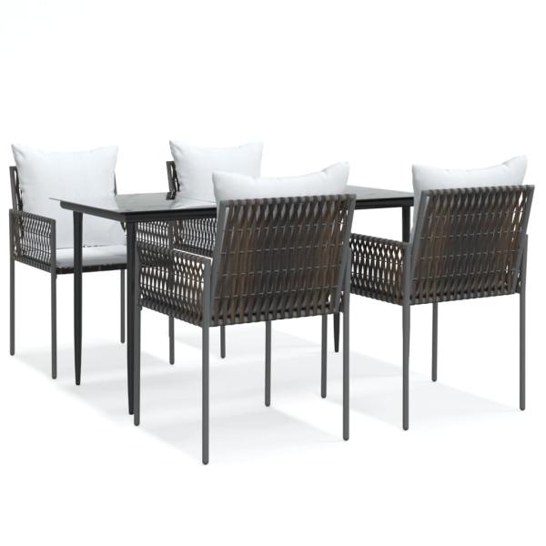 5-tlg. Garten-Essgruppe mit Kissen Poly Rattan und Stahl