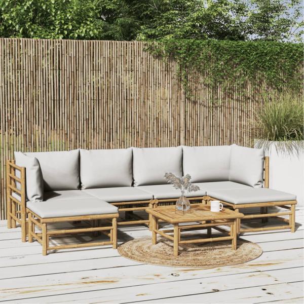 ARDEBO.de - 7-tlg. Garten-Lounge-Set mit Hellgrauen Kissen Bambus