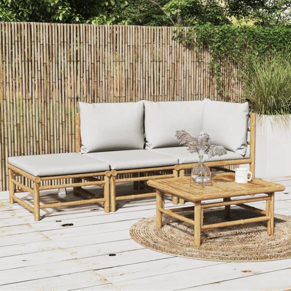 ARDEBO.de - 3-tlg. Garten-Lounge-Set mit Hellgrauen Kissen Bambus