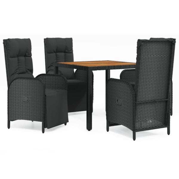 5-tlg. Garten-Essgruppe mit Kissen Schwarz Poly Rattan