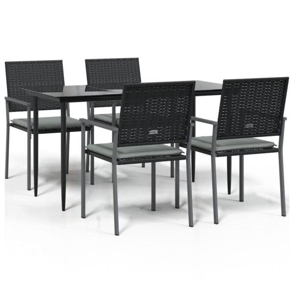 5-tlg. Garten-Essgruppe mit Kissen Poly Rattan und Stahl