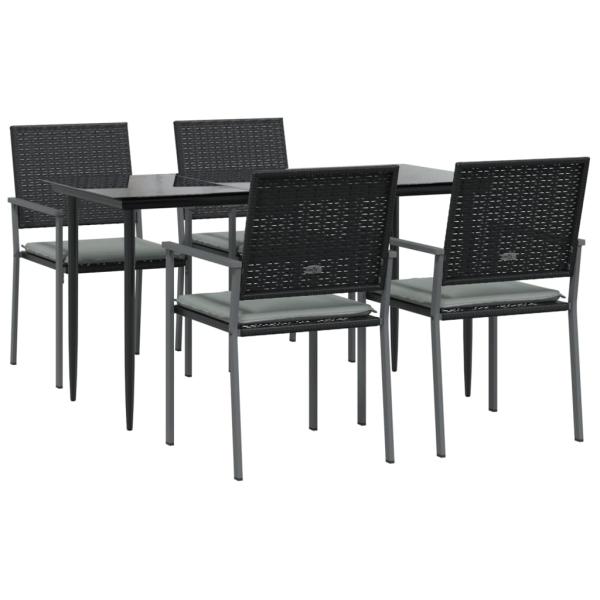 5-tlg. Garten-Essgruppe mit Kissen Poly Rattan und Stahl