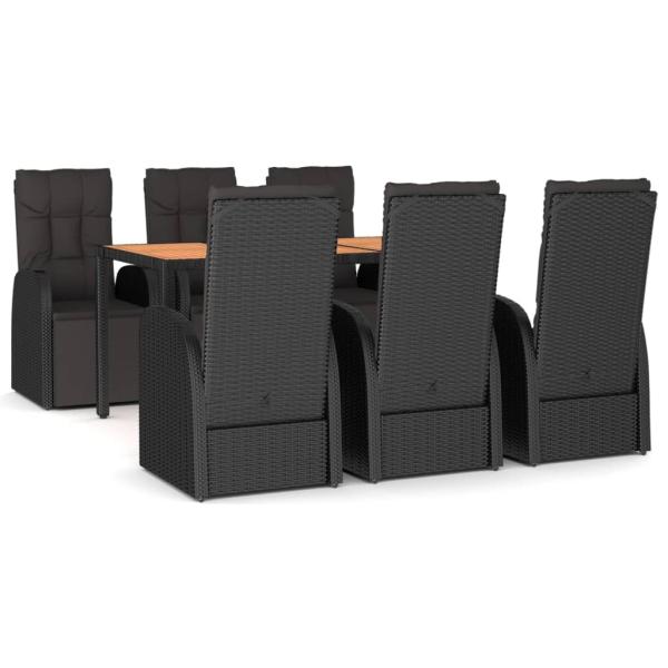 7-tlg. Garten-Essgruppe Schwarz Poly Rattan & Massivholz Akazie