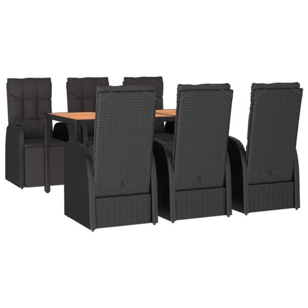 7-tlg. Garten-Essgruppe Schwarz Poly Rattan & Massivholz Akazie
