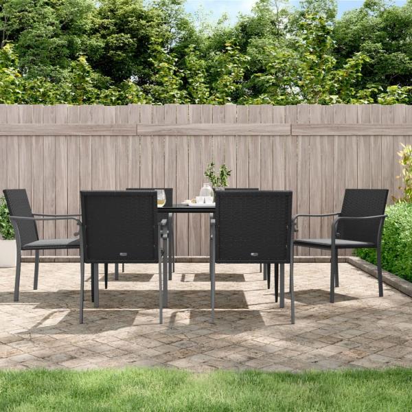 ARDEBO.de - 7-tlg. Garten-Essgruppe mit Kissen Poly Rattan und Stahl