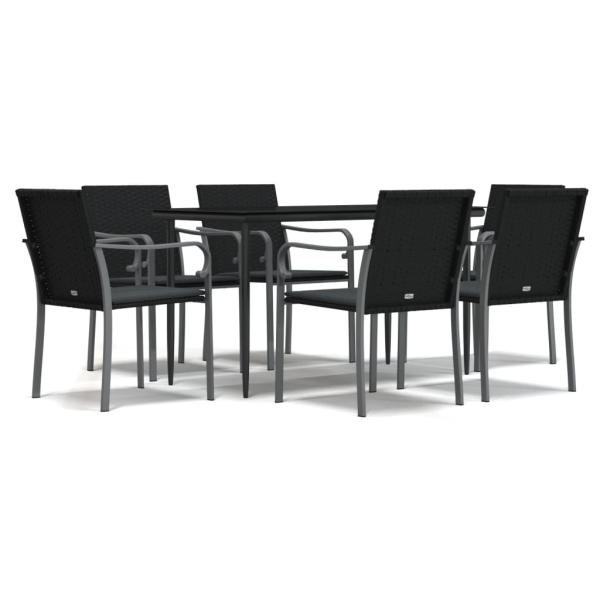 7-tlg. Garten-Essgruppe mit Kissen Poly Rattan und Stahl