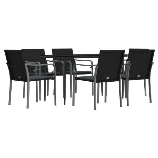 7-tlg. Garten-Essgruppe mit Kissen Poly Rattan und Stahl