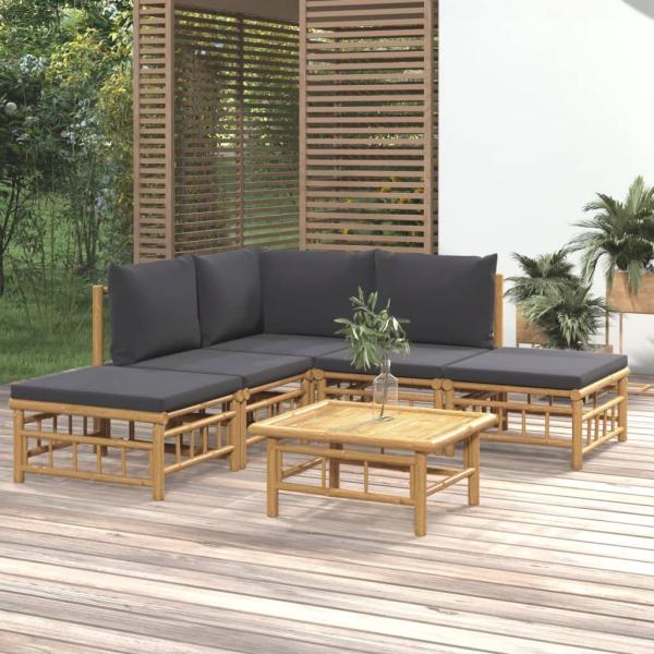 ARDEBO.de - 6-tlg. Garten-Lounge-Set mit Dunkelgrauen Kissen Bambus