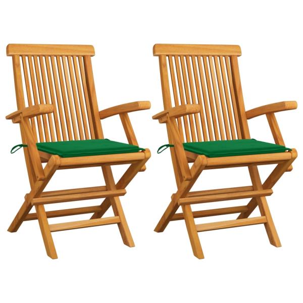 ARDEBO.de - Klappstühle mit grünen Kissen, 2 Stück, Massivholz Teakholz