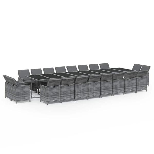 21-tlg. Garten-Essgruppe mit Kissen Poly Rattan Grau