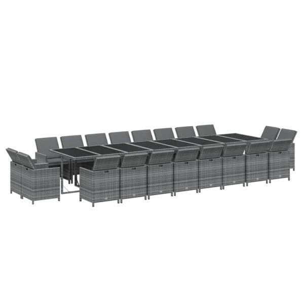 21-tlg. Garten-Essgruppe mit Kissen Poly Rattan Grau
