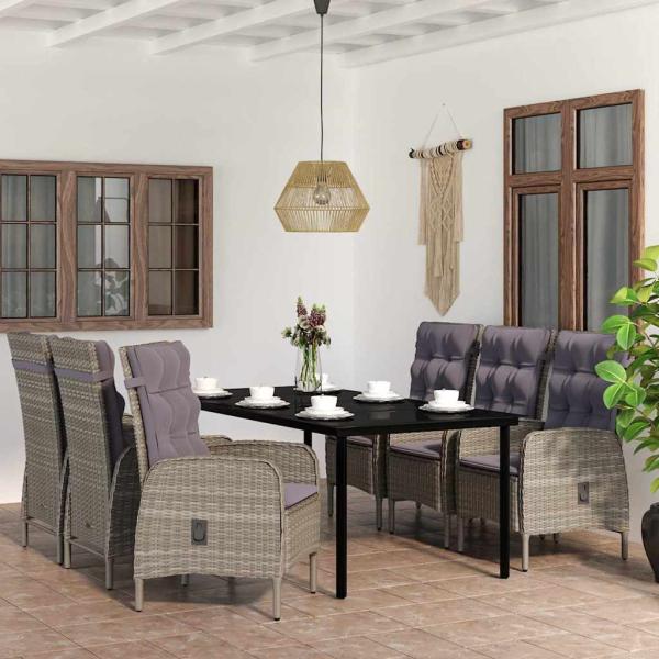 ARDEBO.de - 7-tlg. Garten-Essgruppe mit Kissen Grau und Schwarz