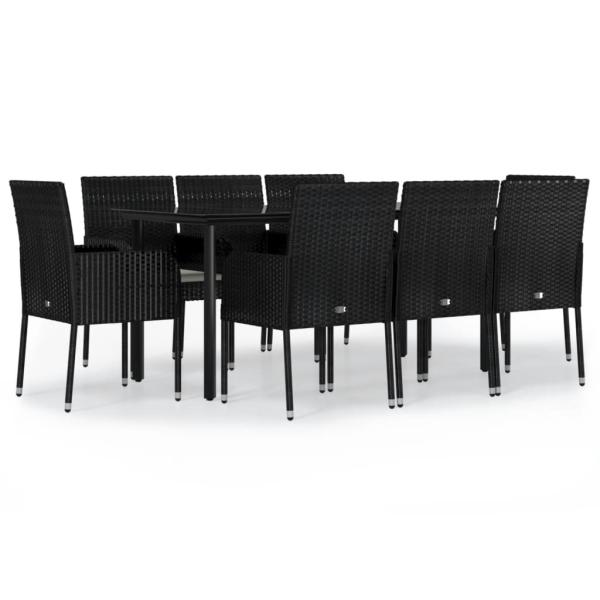 9-tlg. Garten-Essgruppe mit Kissen Schwarz Poly Rattan