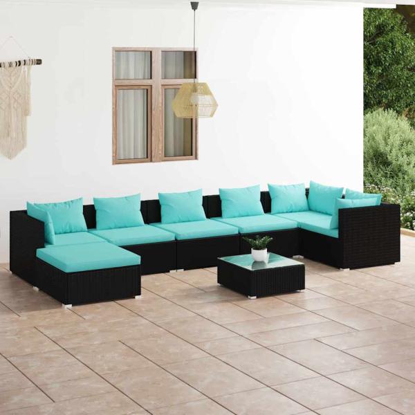ARDEBO.de - 8-tlg. Garten-Lounge-Set mit Kissen Poly Rattan Schwarz