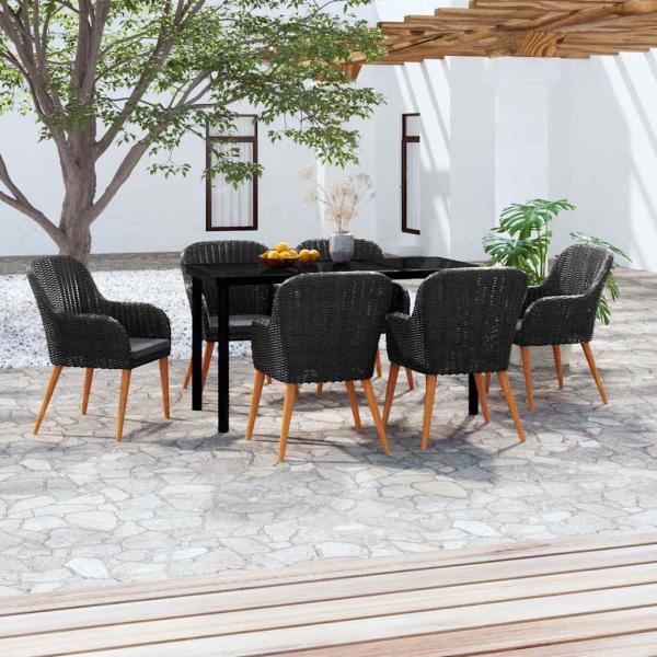 ARDEBO.de - 7-tlg. Garten-Essgruppe mit Kissen Schwarz