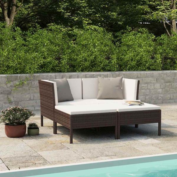 ARDEBO.de - 4-tlg. Garten-Lounge-Set mit Auflagen Poly Rattan Braun