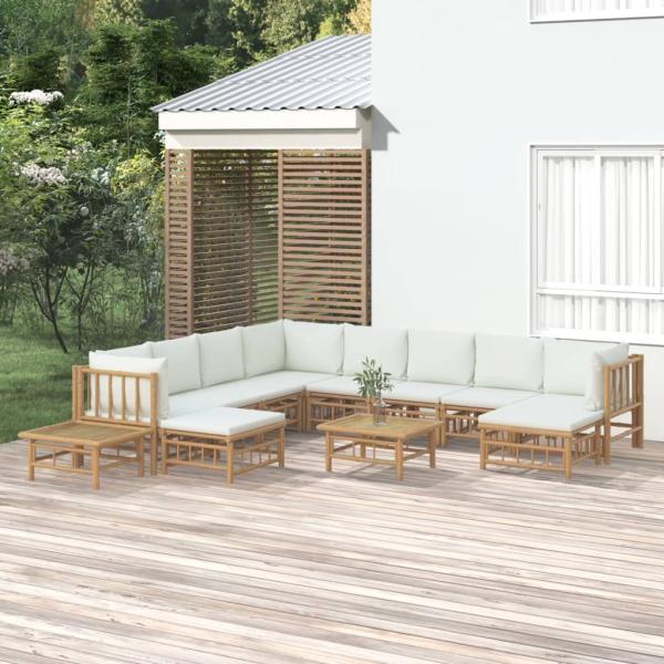 ARDEBO.de - 12-tlg. Garten-Lounge-Set mit Cremewei?en Kissen Bambus