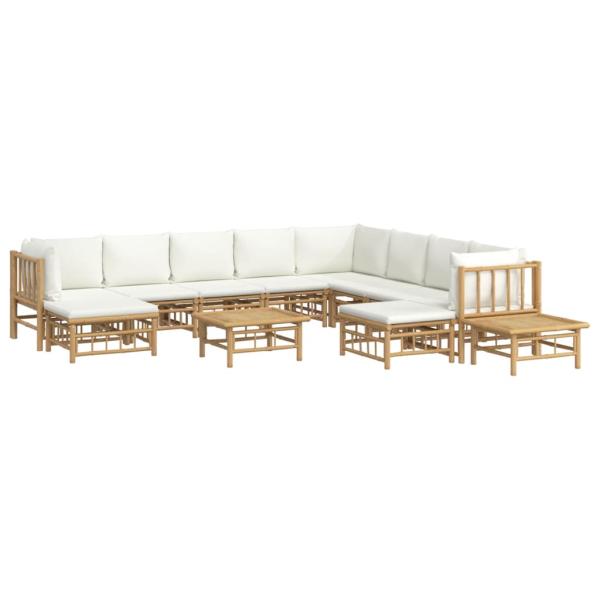 12-tlg. Garten-Lounge-Set mit Cremewei?en Kissen Bambus
