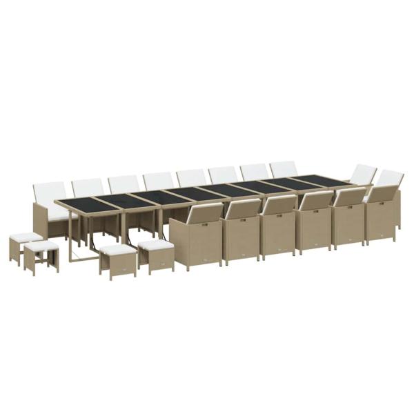 21-tlg. Garten-Essgruppe mit Kissen Poly Rattan Beige